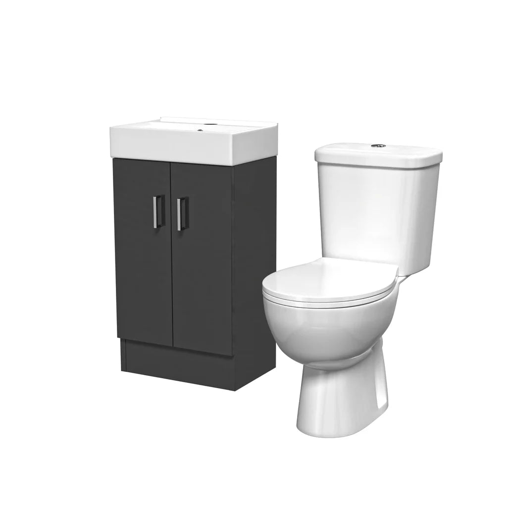 Nanuya 450mm Dark Grey Basin Vanity & Elongated White Close Coupled Toilet