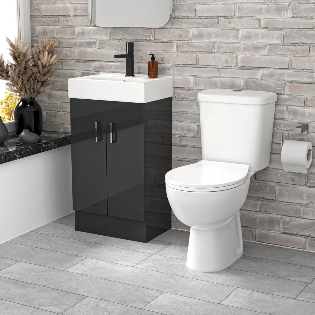 Nanuya 450mm Dark Grey Basin Vanity & Elongated White Close Coupled Toilet