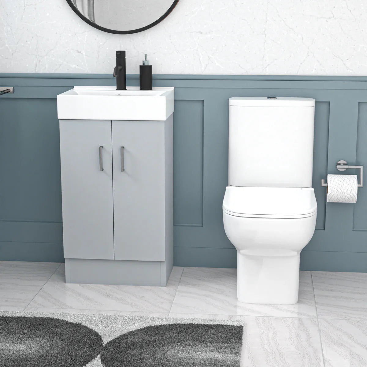 Nanuya 450mm Matte Grey Basin Vanity & Square White Close Coupled Toilet
