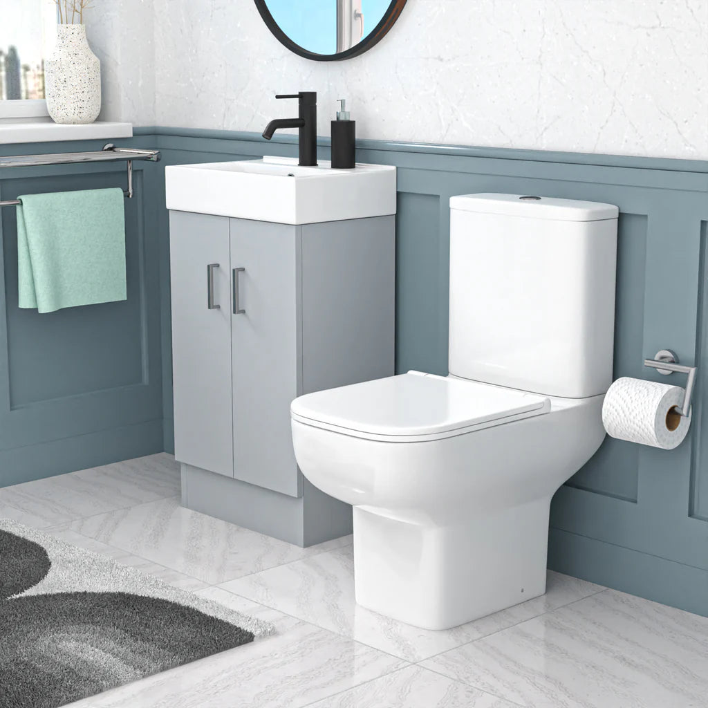 Nanuya 450mm Matte Grey Basin Vanity & Square White Close Coupled Toilet