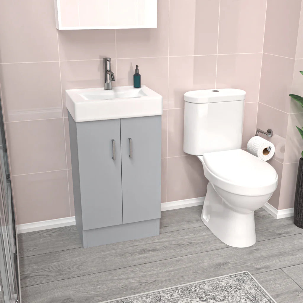 Nanuya Matte Grey 450mm Freestanding Basin Vanity Unit & Toilet Flat Pack