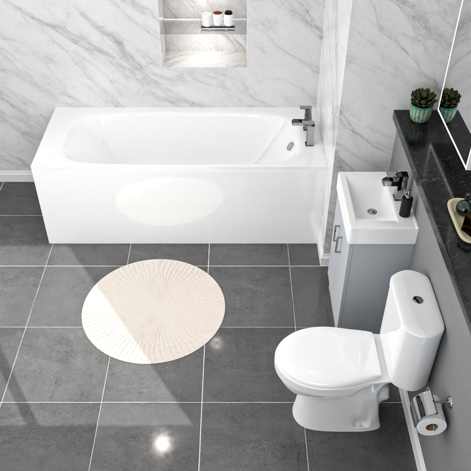 Nanuya Matte Grey 450mm Basin Vanity Toilet & Round Bath With Panels Flat Pack