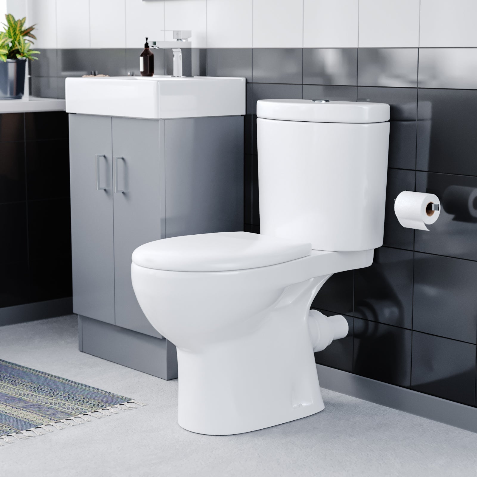 Nanuya 450mm Freestanding Basin Vanity Unit Steel Grey & Close Coupled Toilet