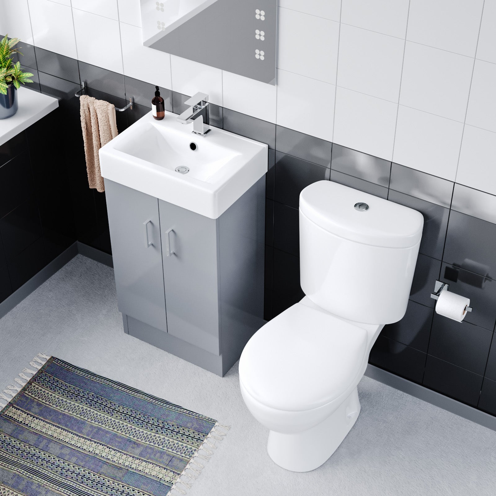Nanuya 450mm Freestanding Basin Vanity Unit Steel Grey and Close Coupled Toilet