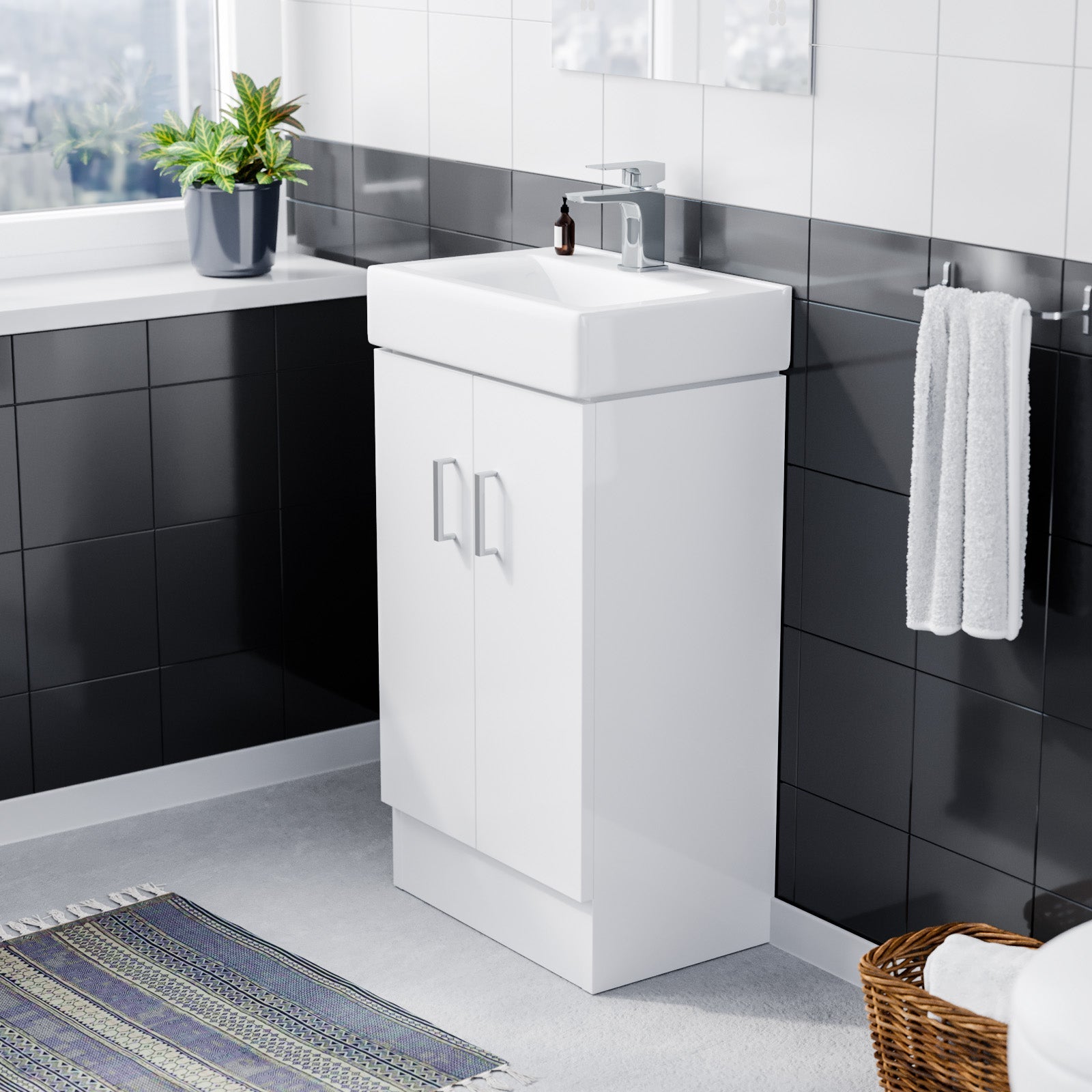 Nanuya Flat Pack 450mm White 2 Doors Basin Vanity Unit Bathroom Cabinet