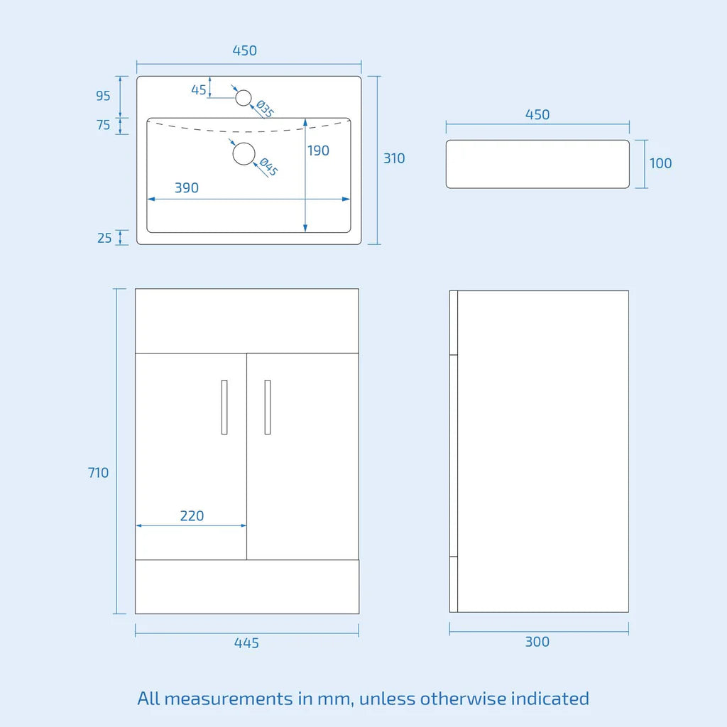 Nanuya 450mm Matte Grey Basin Vanity & Square White Close Coupled Toilet