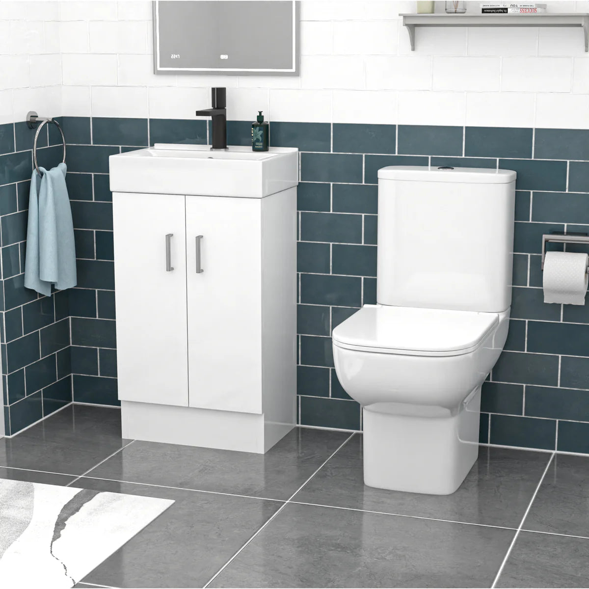 Nanuya 450mm White Basin Vanity & Square White Close Coupled Toilet