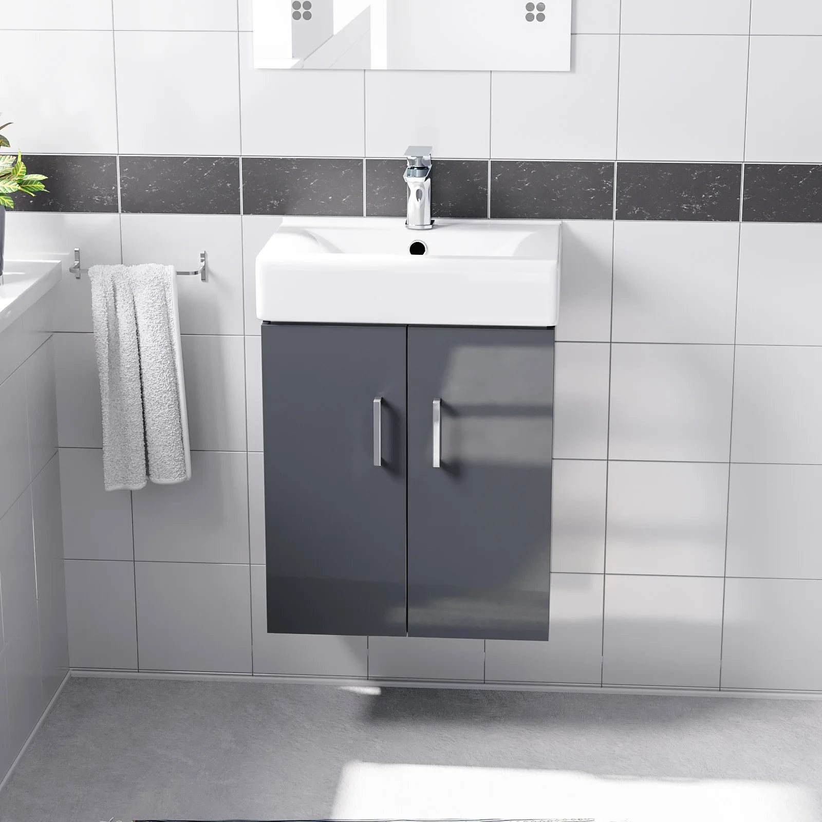 Nanuya Gloss Anthracite 450mm Compact Wall Hung Basin Vanity Unit
