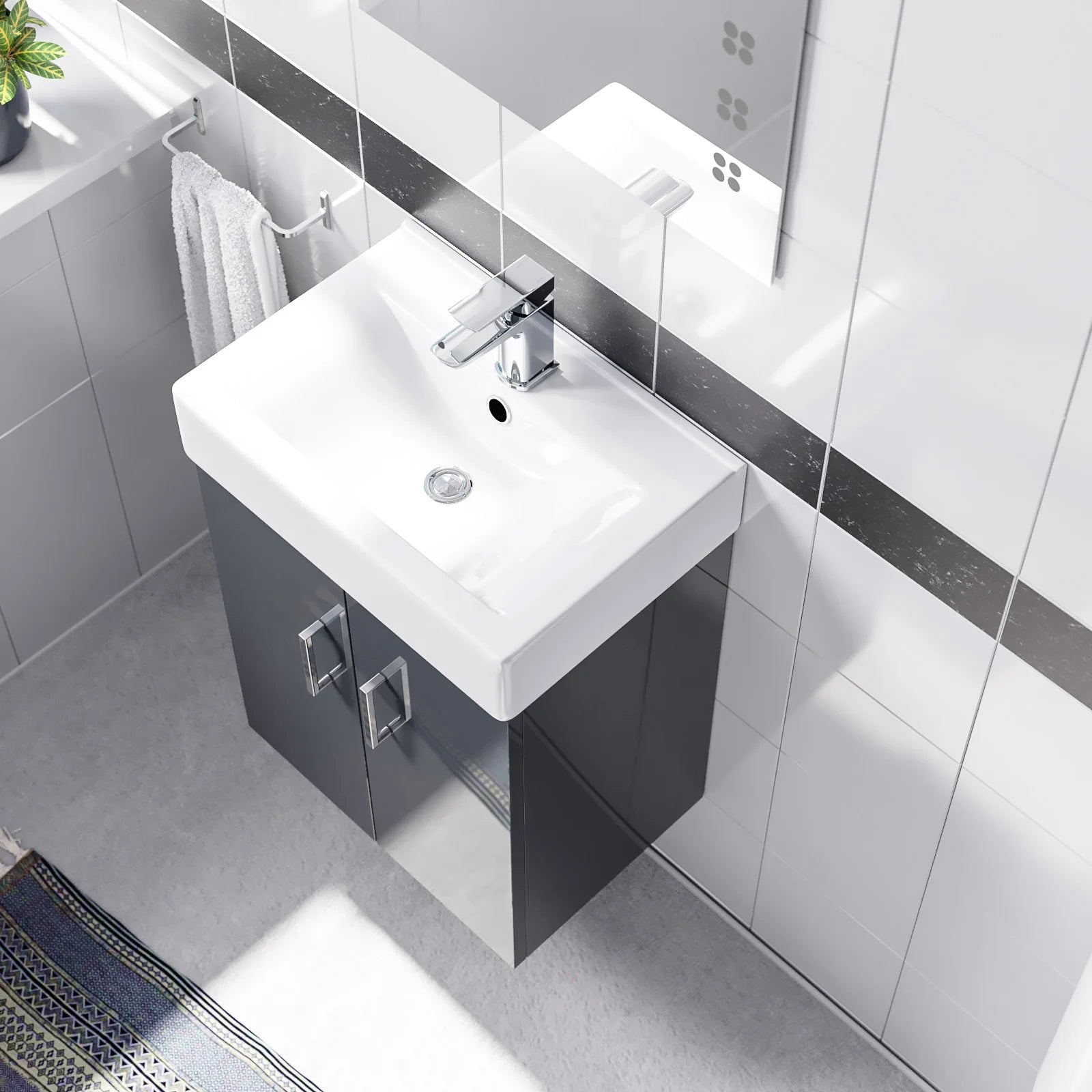 Nanuya Gloss Anthracite 450mm Compact Wall Hung Basin Vanity Unit