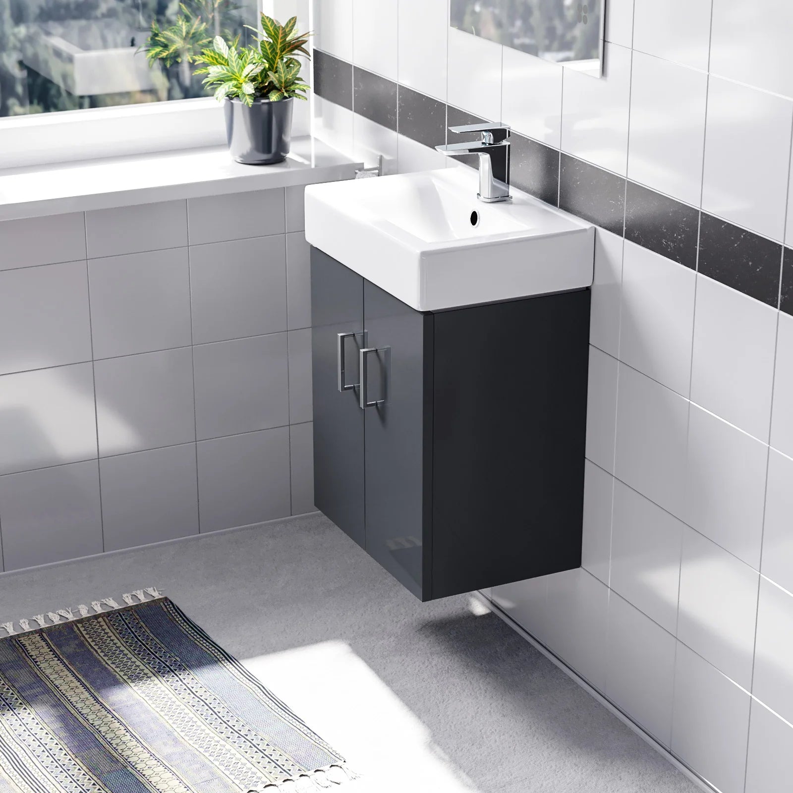 Nanuya Gloss Anthracite 450mm Compact Wall Hung Basin Vanity Unit