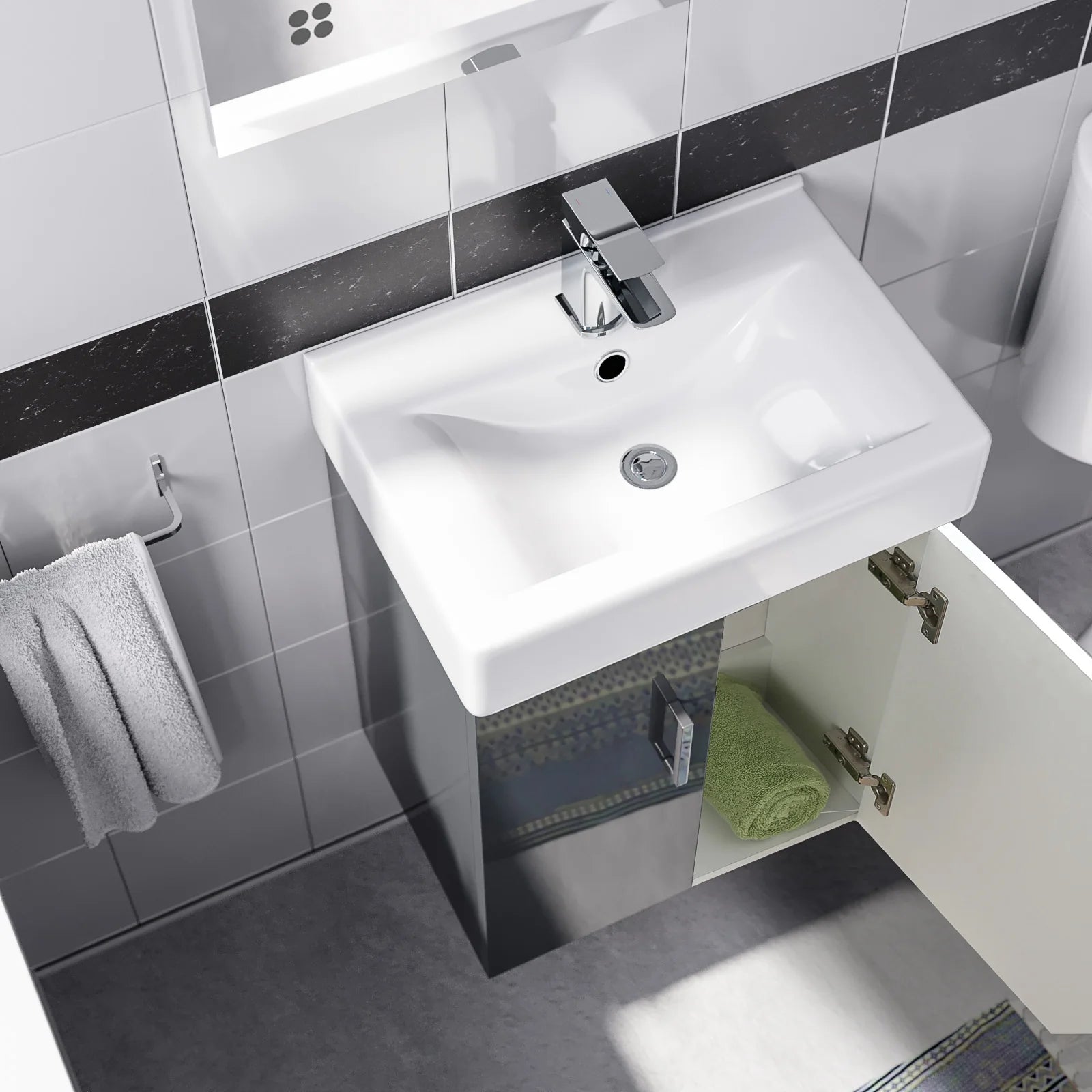 Nanuya Gloss Anthracite 450mm Compact Wall Hung Basin Vanity Unit & Close Coupled Toilet Set