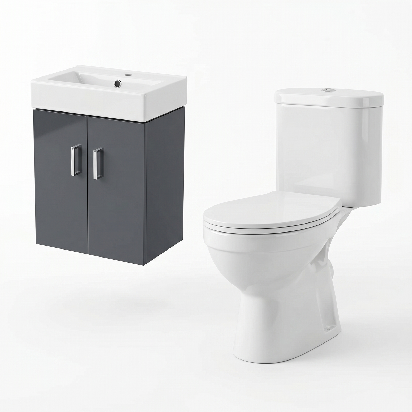 Nanuya Gloss Anthracite 450mm Compact Wall Hung Basin Vanity Unit & Close Coupled Toilet Set