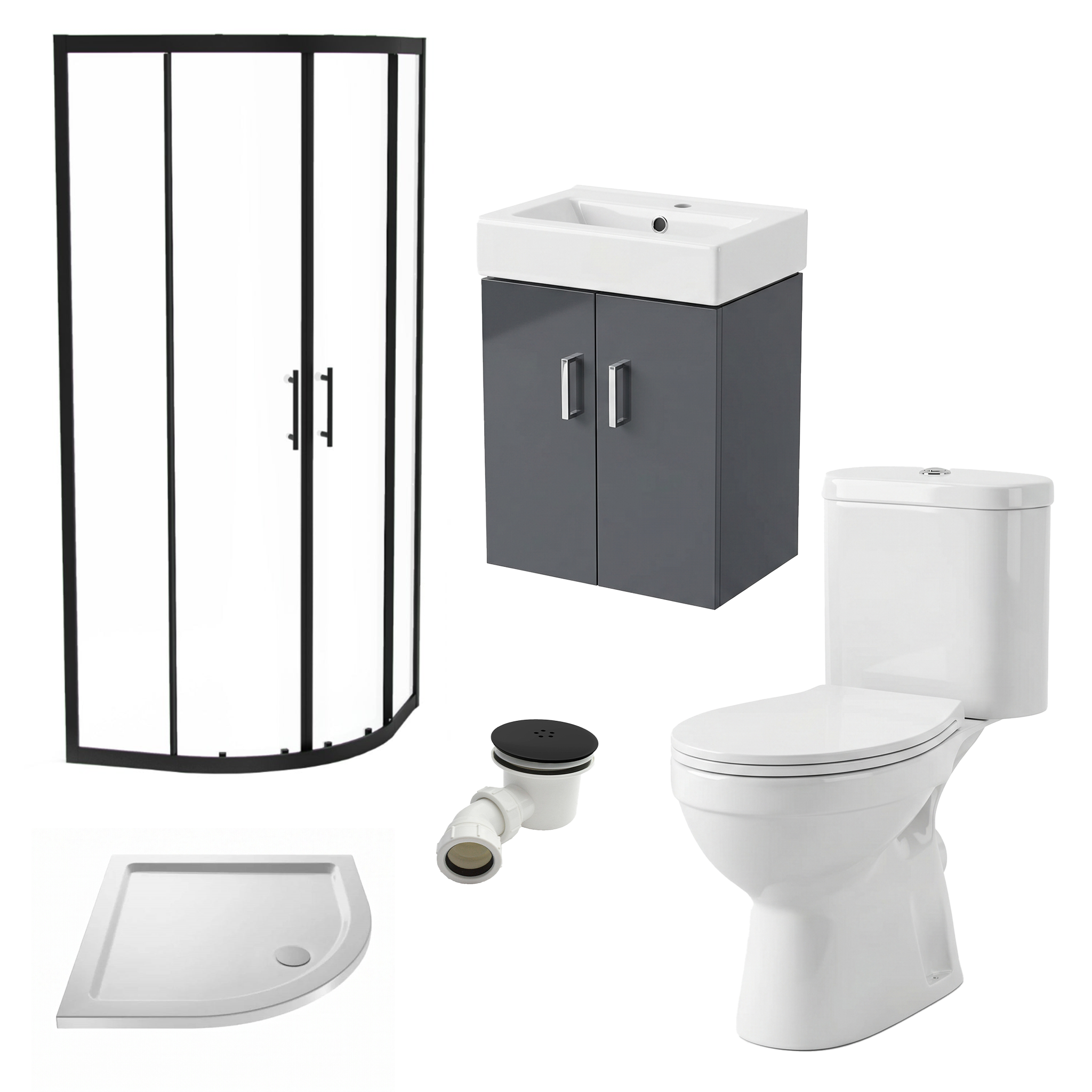 Nanuya Anthracite 450mm Vanity Unit, Toilet & Quadrant Shower Suite (with Tray & Waste) - En-Suite Bathroom Set