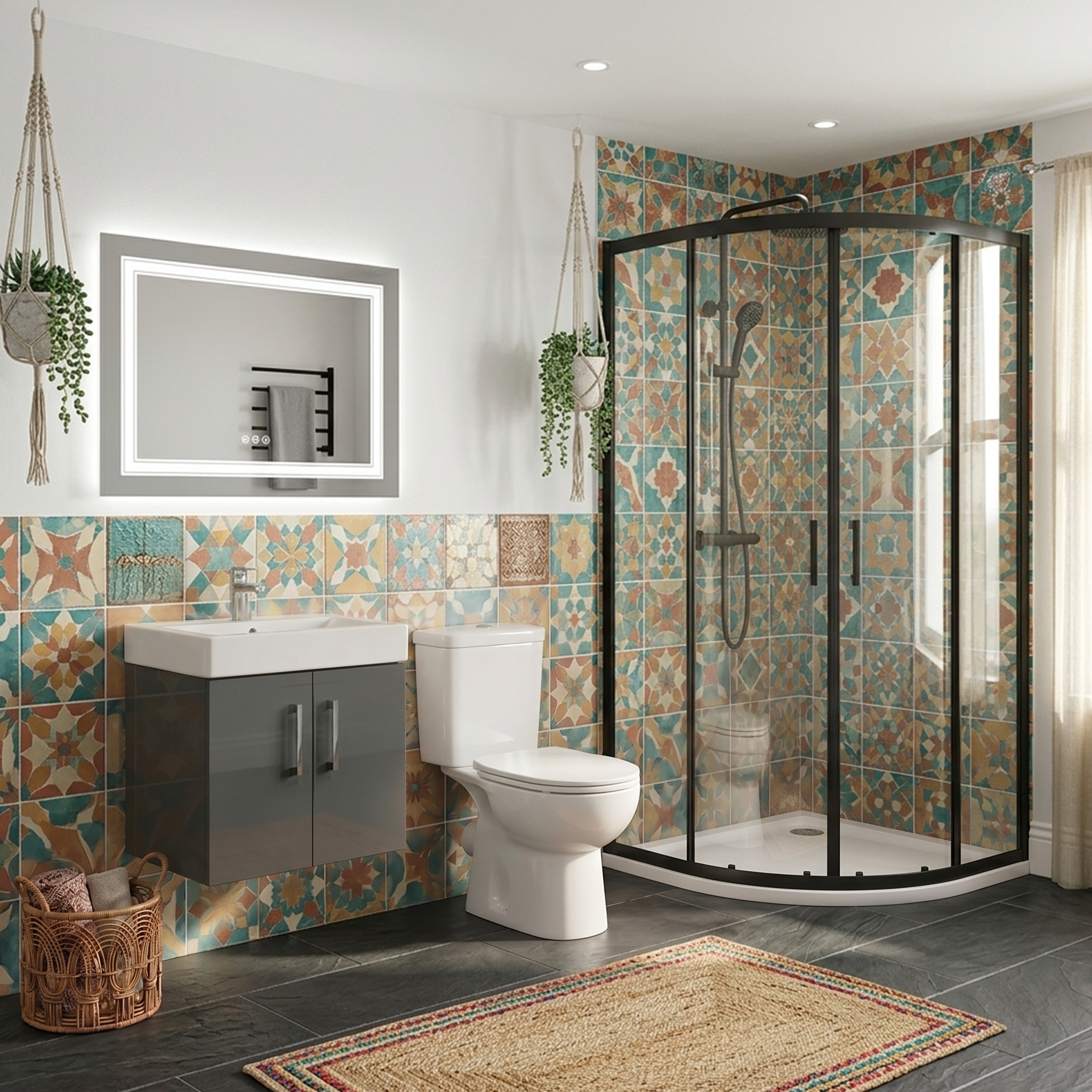 Nanuya Anthracite 450mm Vanity Unit, Toilet & Quadrant Shower Suite (with Tray & Waste) - En-Suite Bathroom Set