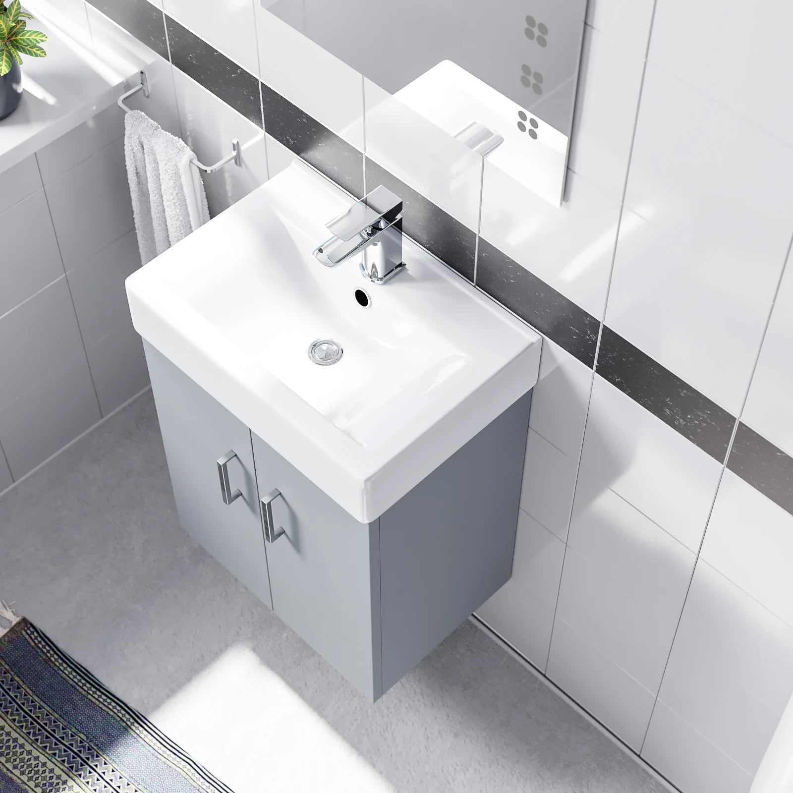 Nanuya Matte Grey 450mm Compact Wall Hung Basin Vanity Unit