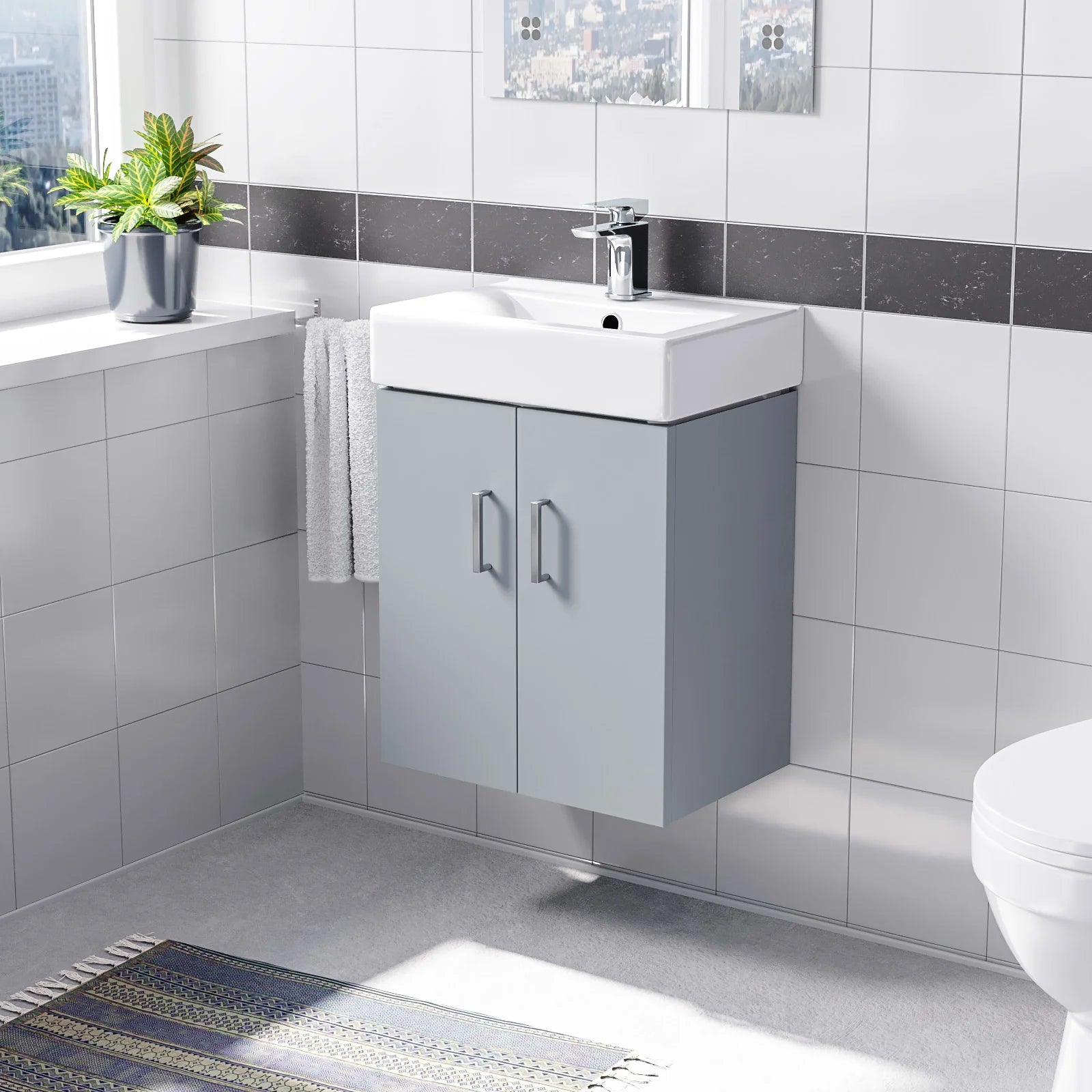 Nanuya Matte Grey 450mm Compact Wall Hung Basin Vanity Unit