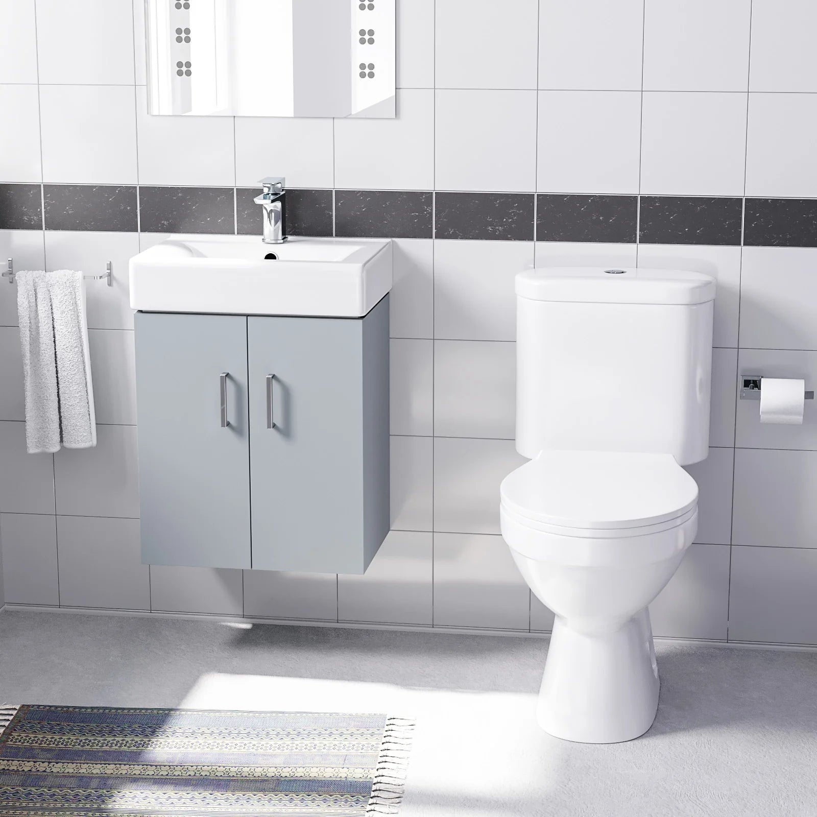 Nanuya Matte Grey 450mm Compact Basin Vanity & Close Coupled Toilet Set