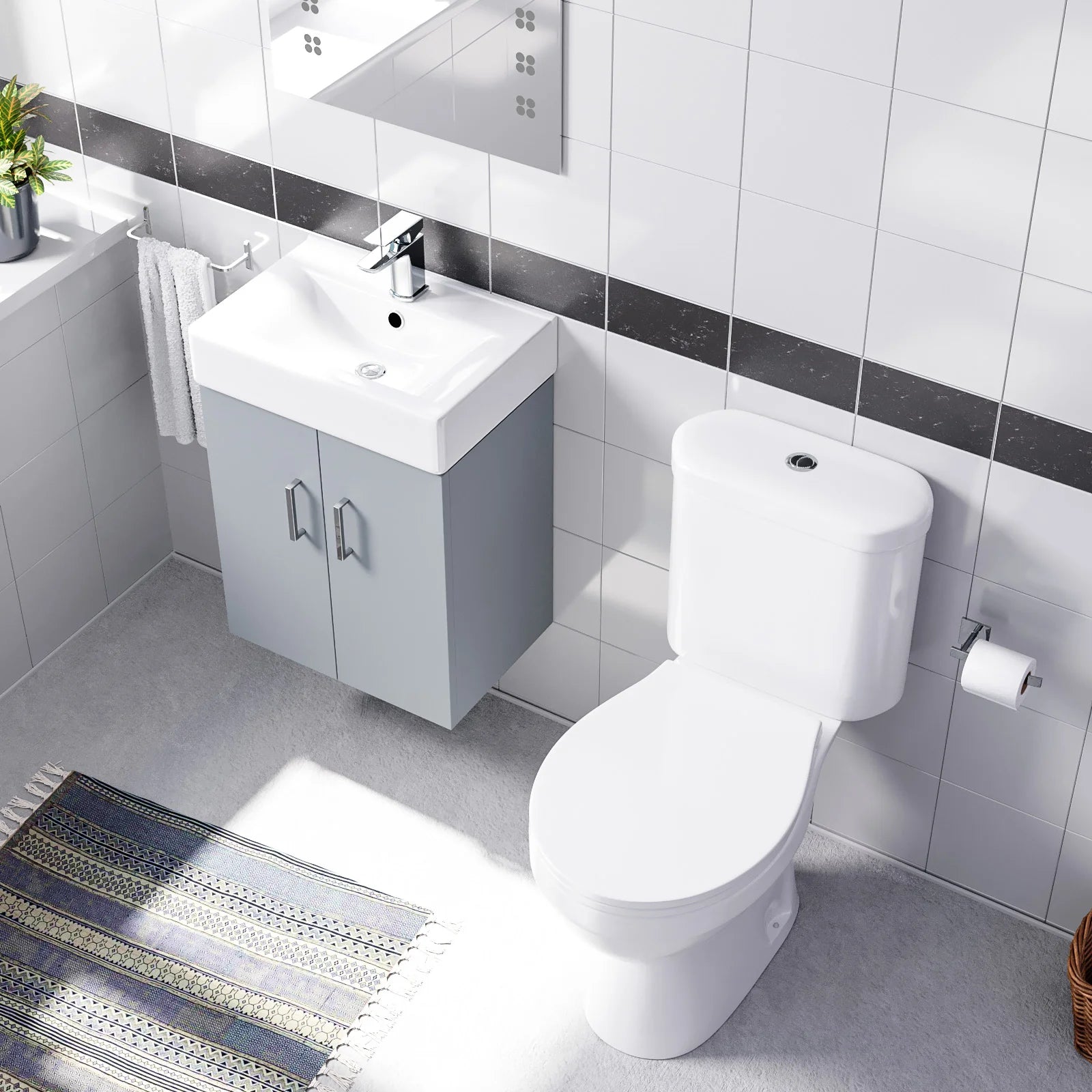 Nanuya Matte Grey 450mm Compact Basin Vanity & Close Coupled Toilet Set