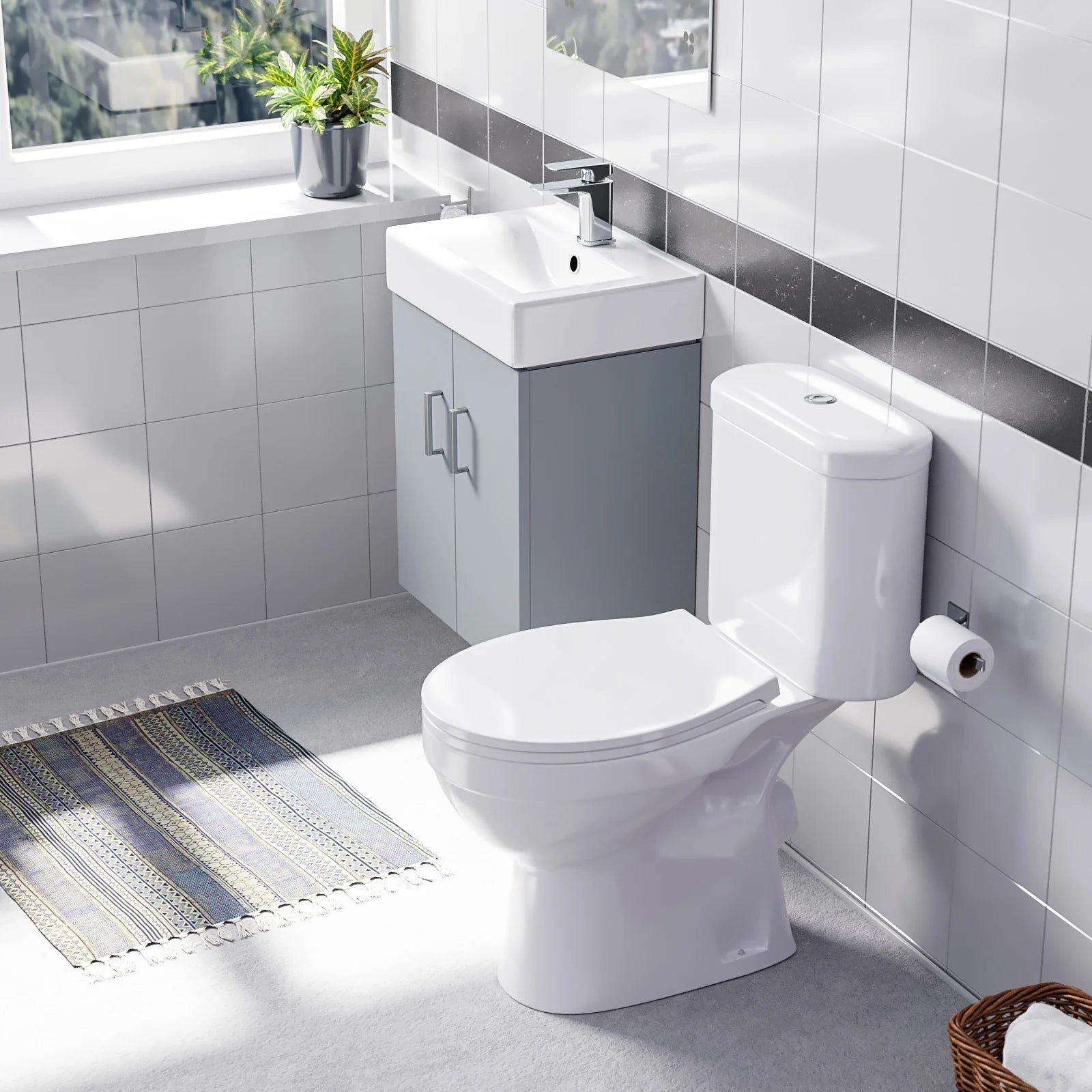 Nanuya Matte Grey 450mm Compact Basin Vanity & Close Coupled Toilet Set