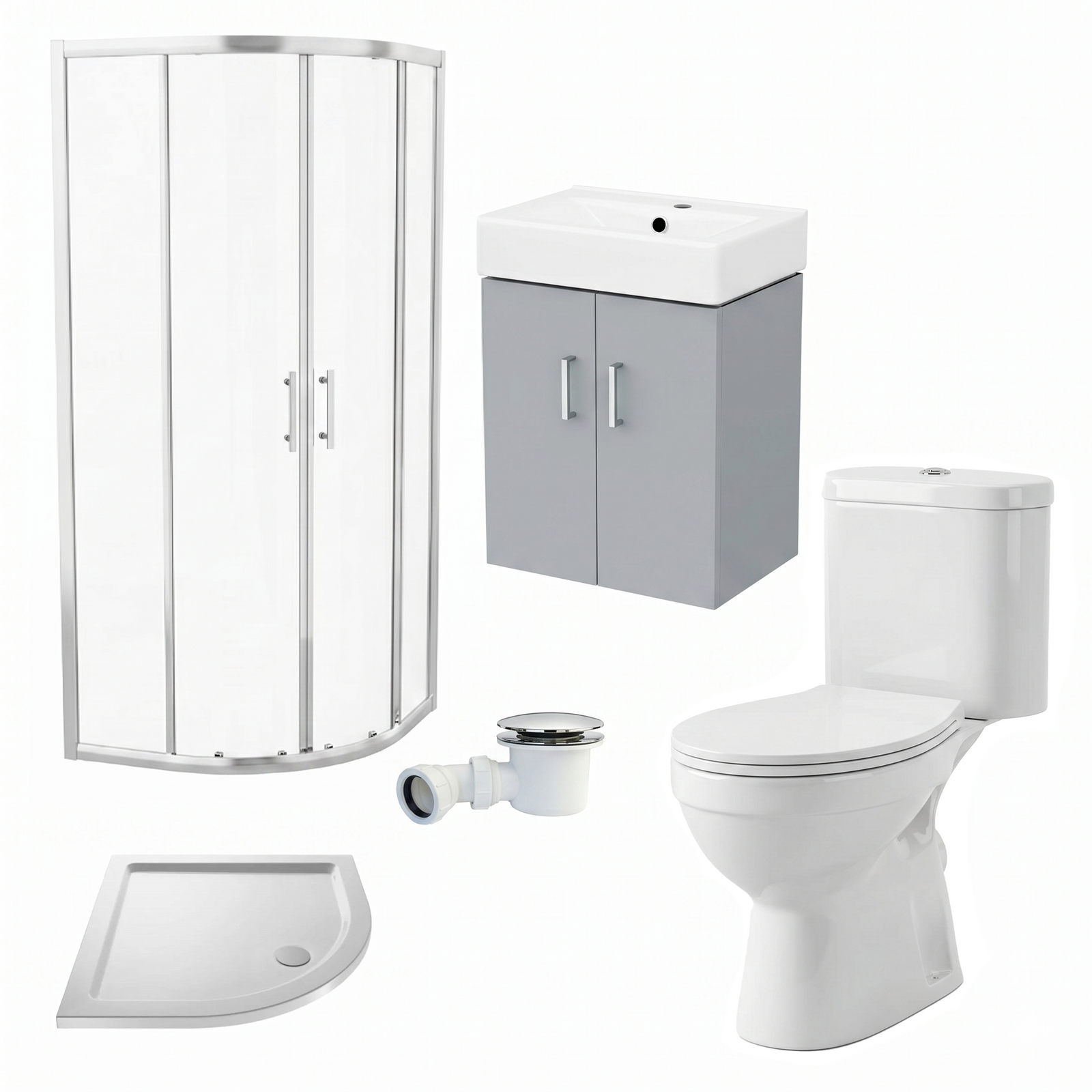 Nanuya Matte Grey 450mm Vanity Unit, Toilet & Quadrant Shower Suite (with Tray & Waste) Set - En Suite Bathroom Suite