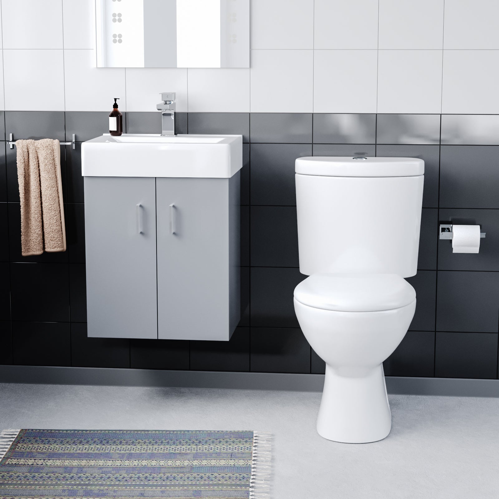 Nanuya 450mm Basin Vanity Unit Wall Hung Steel Grey & Close Coupled Toilet