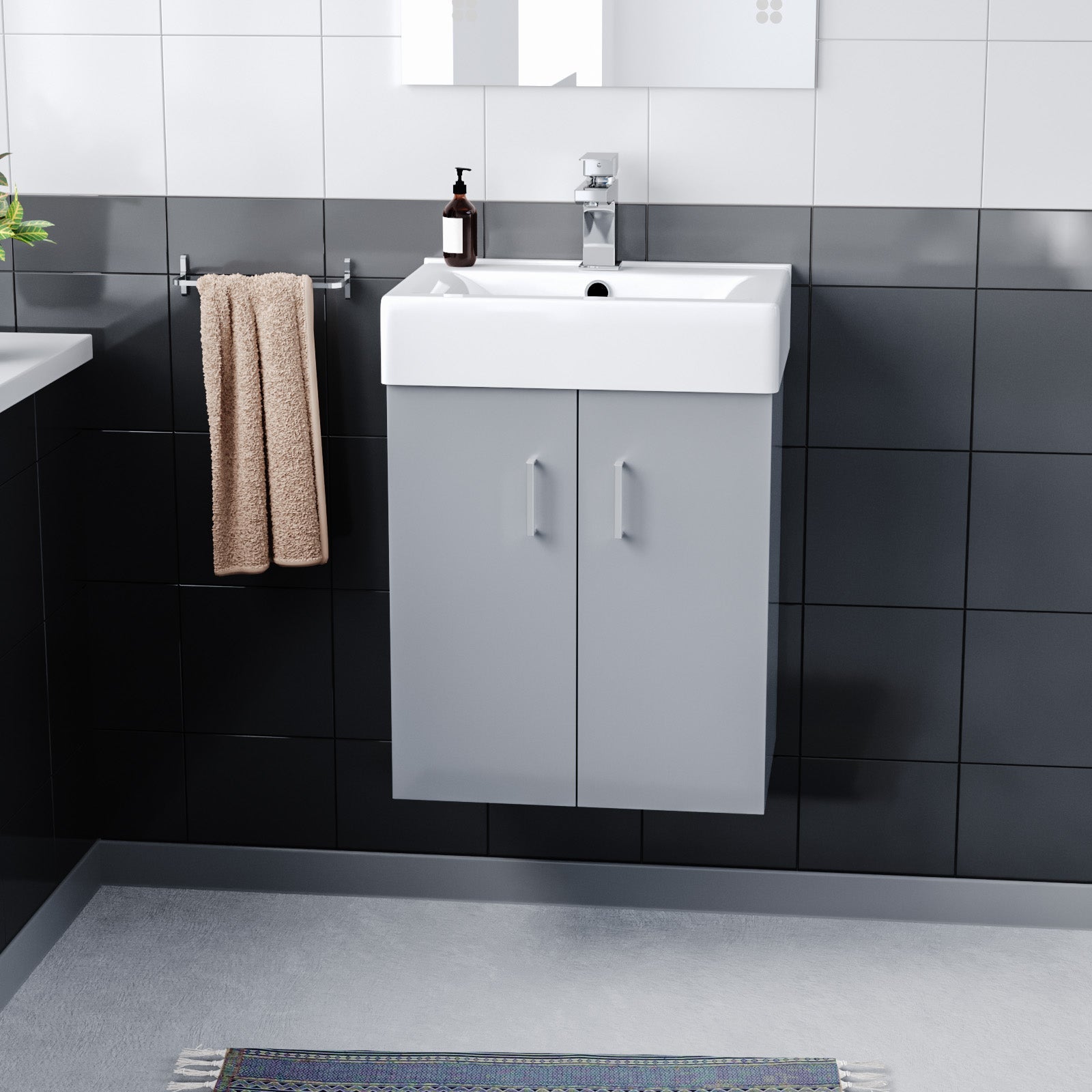 Nanuya 450mm Wall Hung Basin Vanity Unit Steel Grey Bathroom Furniture