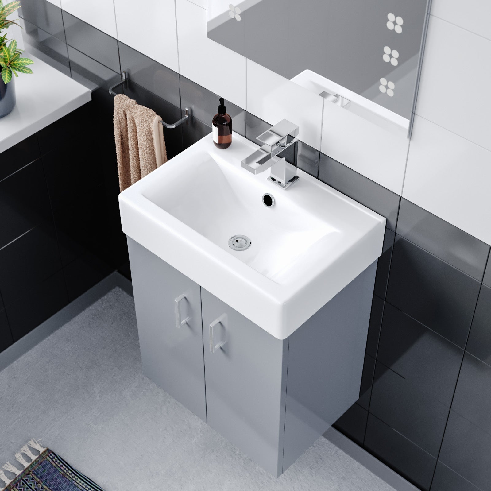 Nanuya 450mm Wall Hung Basin Vanity Unit Steel Grey Bathroom Furniture