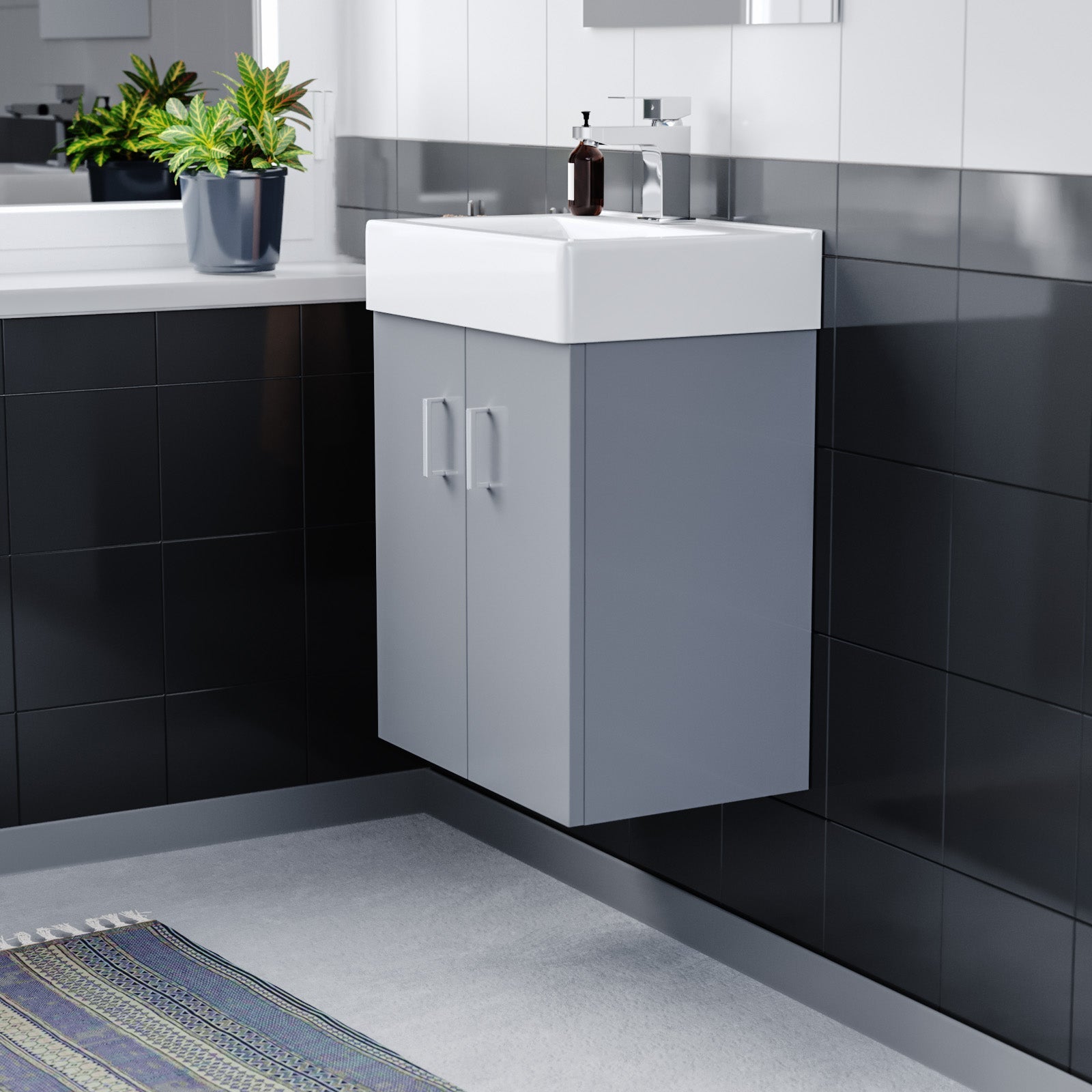 Nanuya 450mm Steel Grey 2 Doors Basin Vanity Unit Wall Hung Bathroom Cabinet