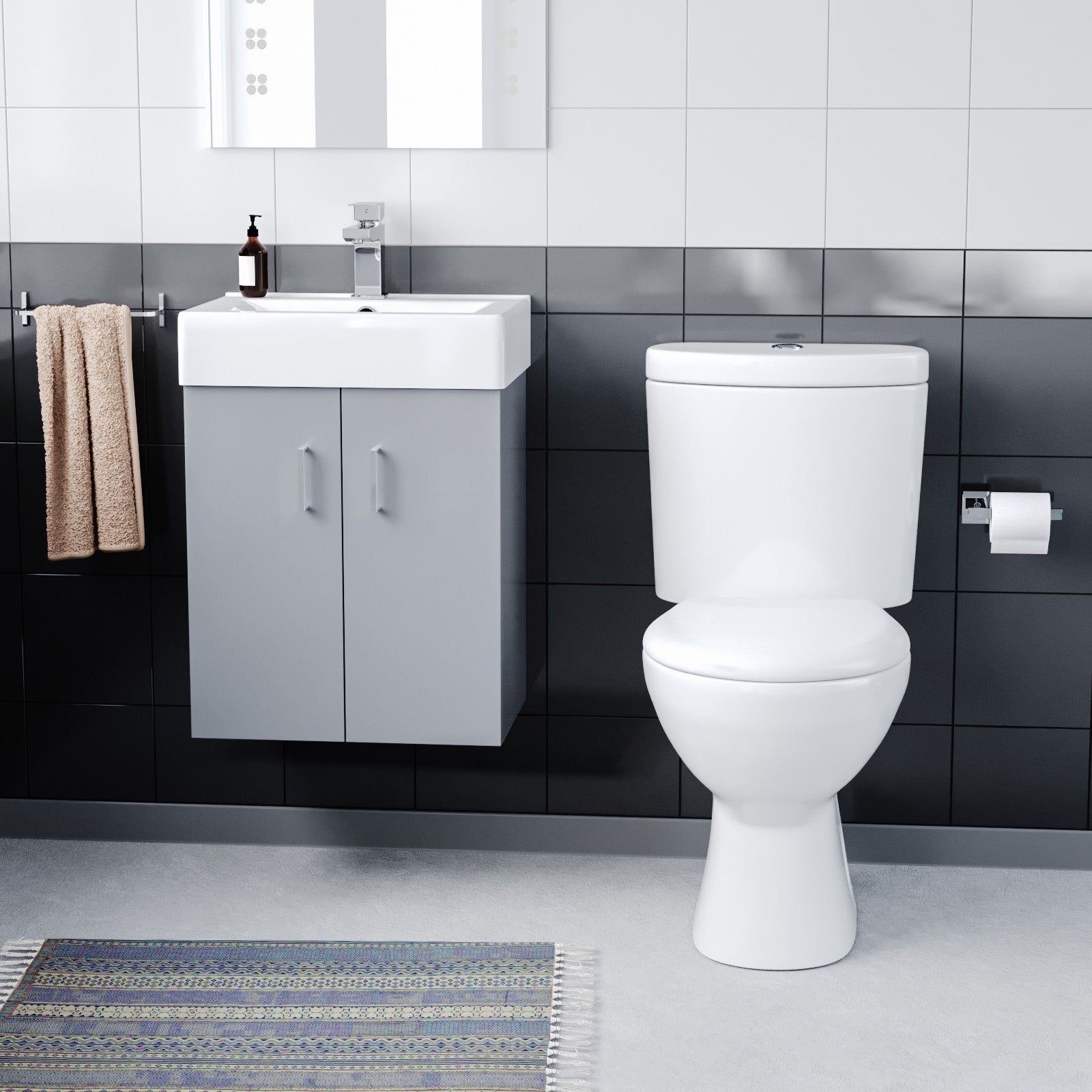 Nanuya 450mm Wall Hung Basin Vanity Unit Steel Grey and Close Coupled Toilet