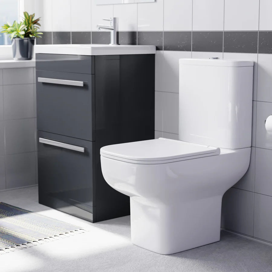 Nanuya 500mm Dark Grey 2 Drawers Vanity Square Close Coupled Toilet