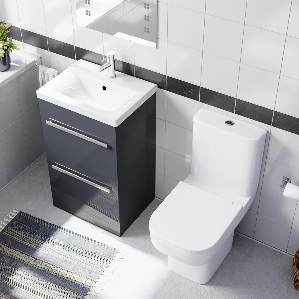 Nanuya 500mm Dark Grey 2 Drawers Vanity Square Close Coupled Toilet