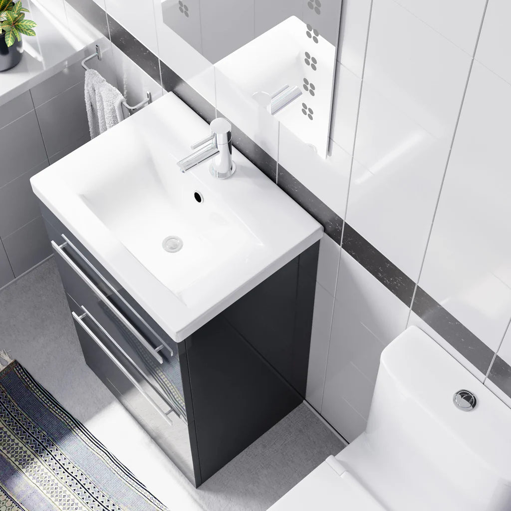Nanuya 500mm Dark Grey 2 Drawers Vanity Square Close Coupled Toilet
