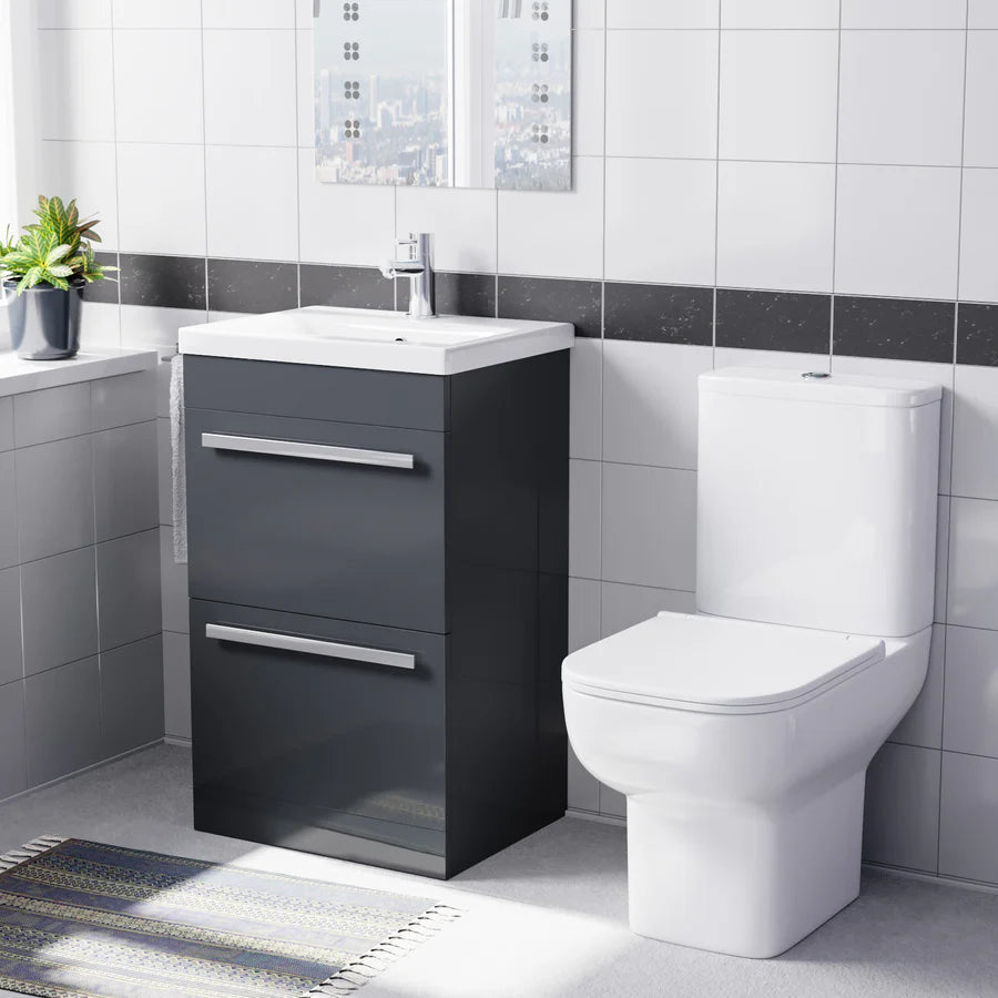 Nanuya 500mm Dark Grey 2 Drawers Vanity Square Close Coupled Toilet