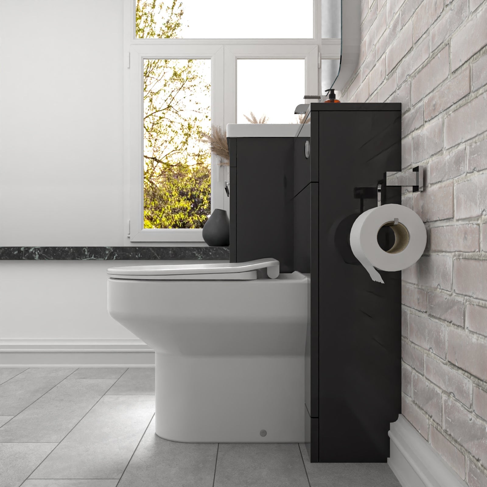 Nanuya 2 Drawers Dark Grey Basin Vanity, WC Unit & Back To Wall Comfort Toilet