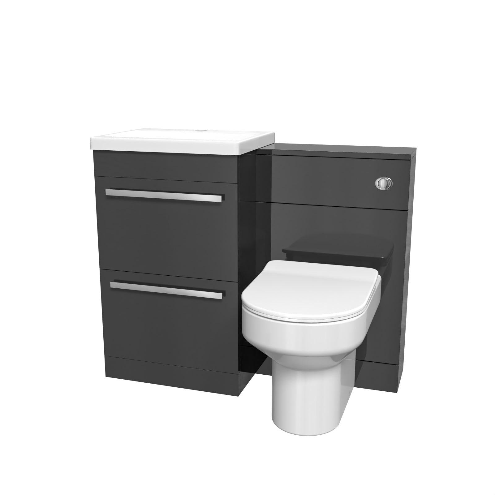 Nanuya 2 Drawers Dark Grey Basin Vanity, WC Unit & Back To Wall Comfort Toilet