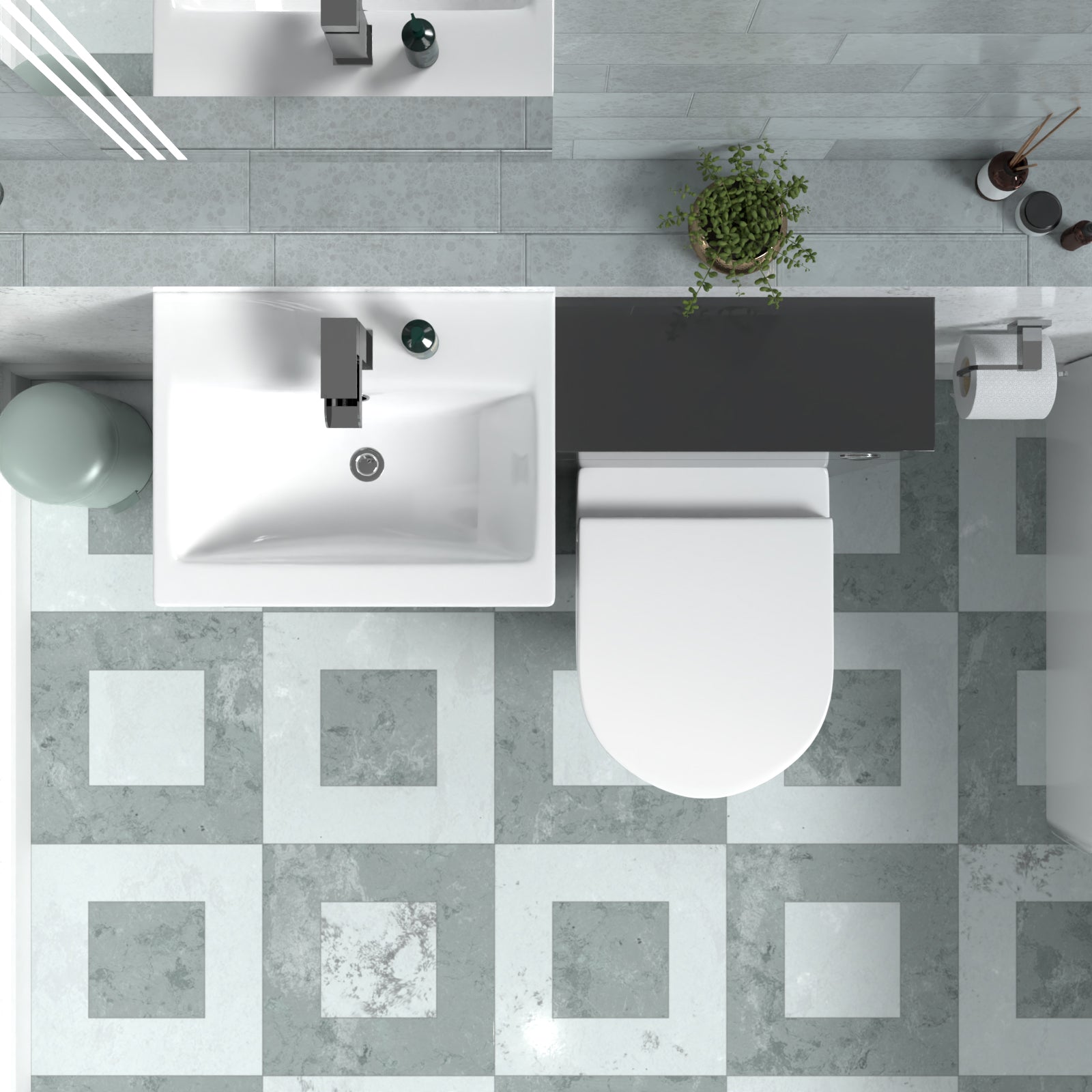 Nanuya 1010mm Anthracite Drawers Basin Cabinet, WC Unit & Rimless Back To Wall Toilet