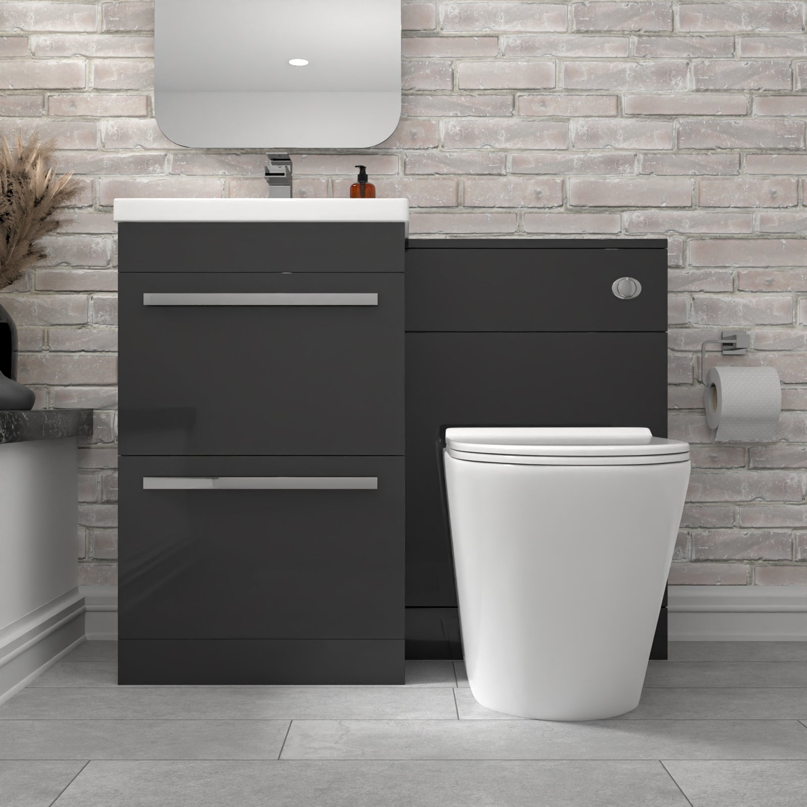 Nanuya 1010mm Anthracite 2-Drawer Freestanding Basin Vanity Unit, WC Unit & Rimless Toilet Set