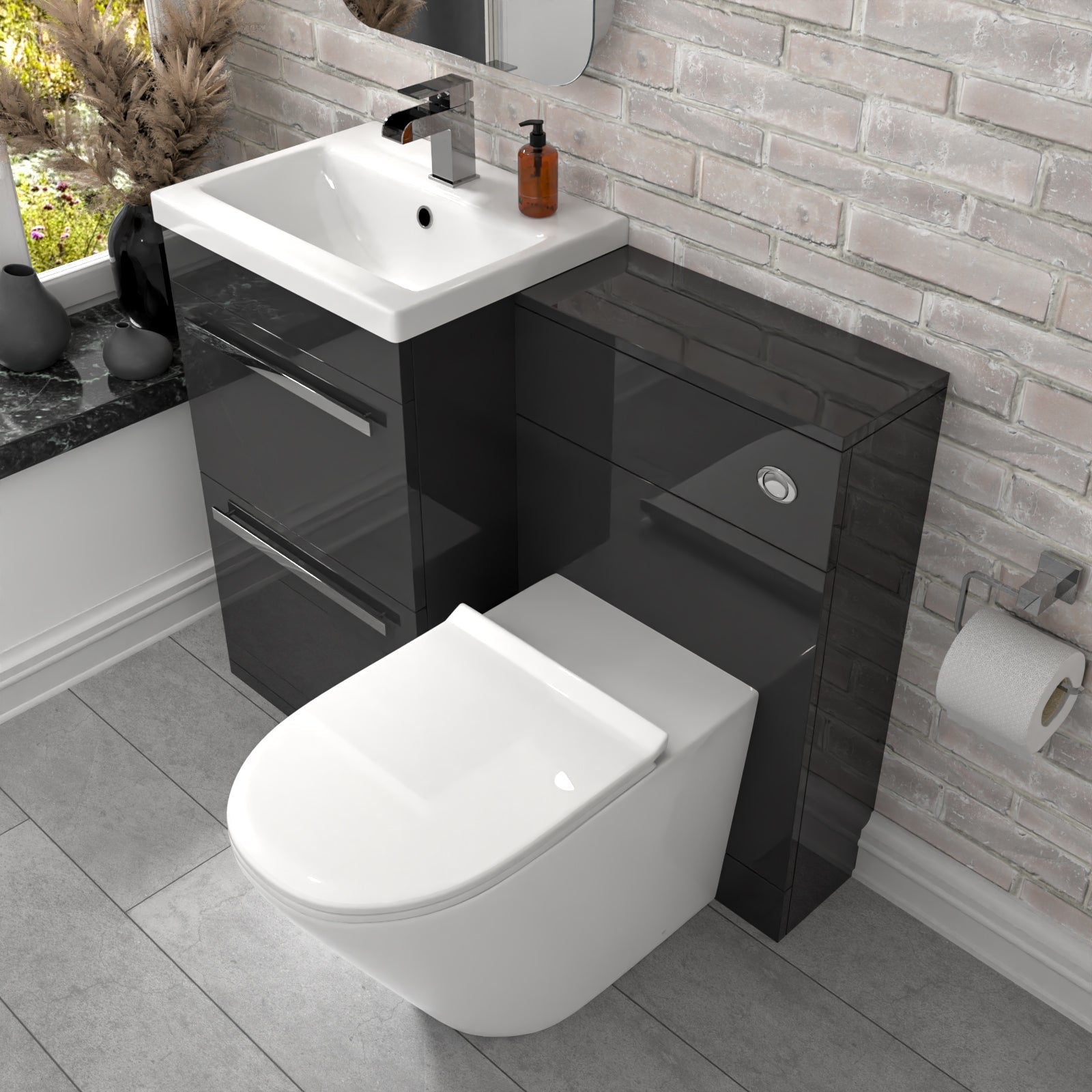 Nanuya 1010mm Anthracite 2-Drawer Freestanding Basin Vanity Unit, WC Unit & Rimless Toilet Set