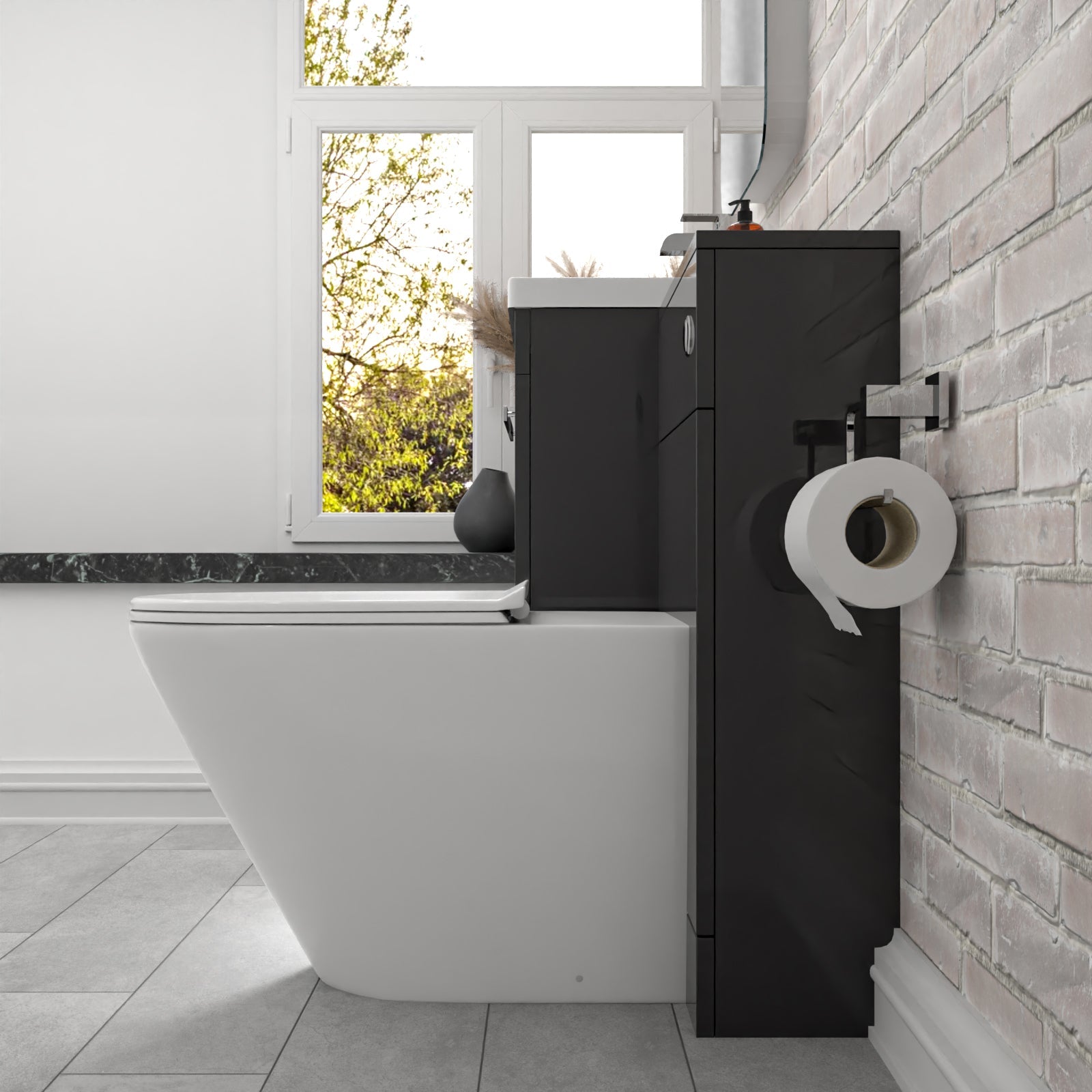 Nanuya 1010mm Anthracite 2-Drawer Freestanding Basin Vanity Unit, WC Unit & Rimless Toilet Set