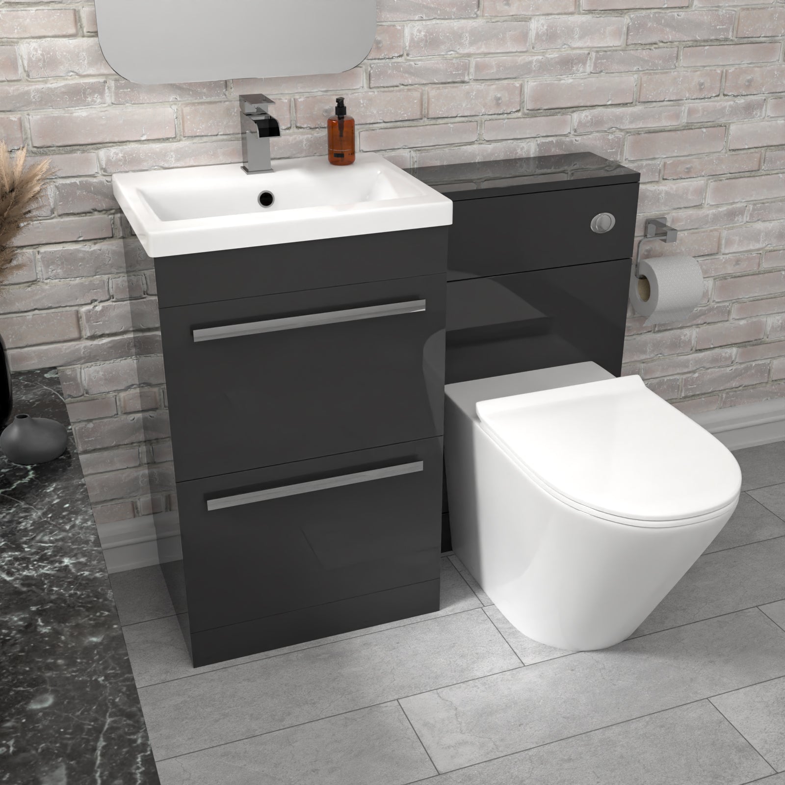 Nanuya 1010mm Anthracite 2-Drawer Freestanding Basin Vanity Unit, WC Unit & Rimless Toilet Set