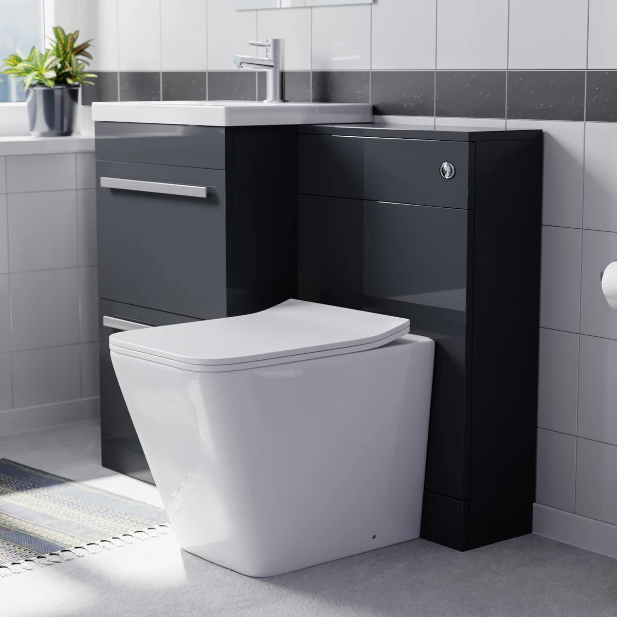 Nanuya 1000mm Dark Grey Basin Vanity Cabinet & WC with Square Rimless Toilet