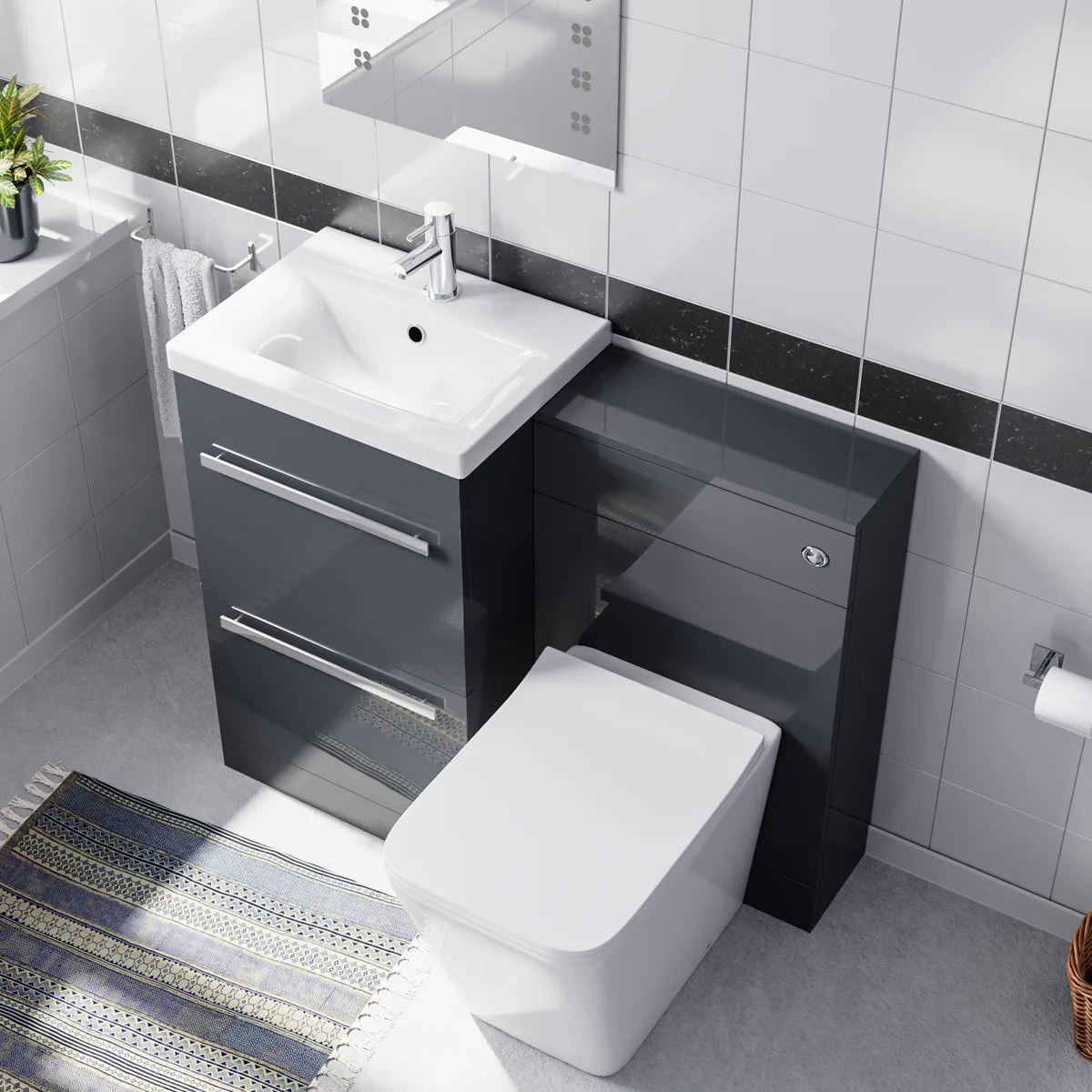 Nanuya 1000mm Dark Grey Basin Vanity Cabinet & WC with Square Rimless Toilet