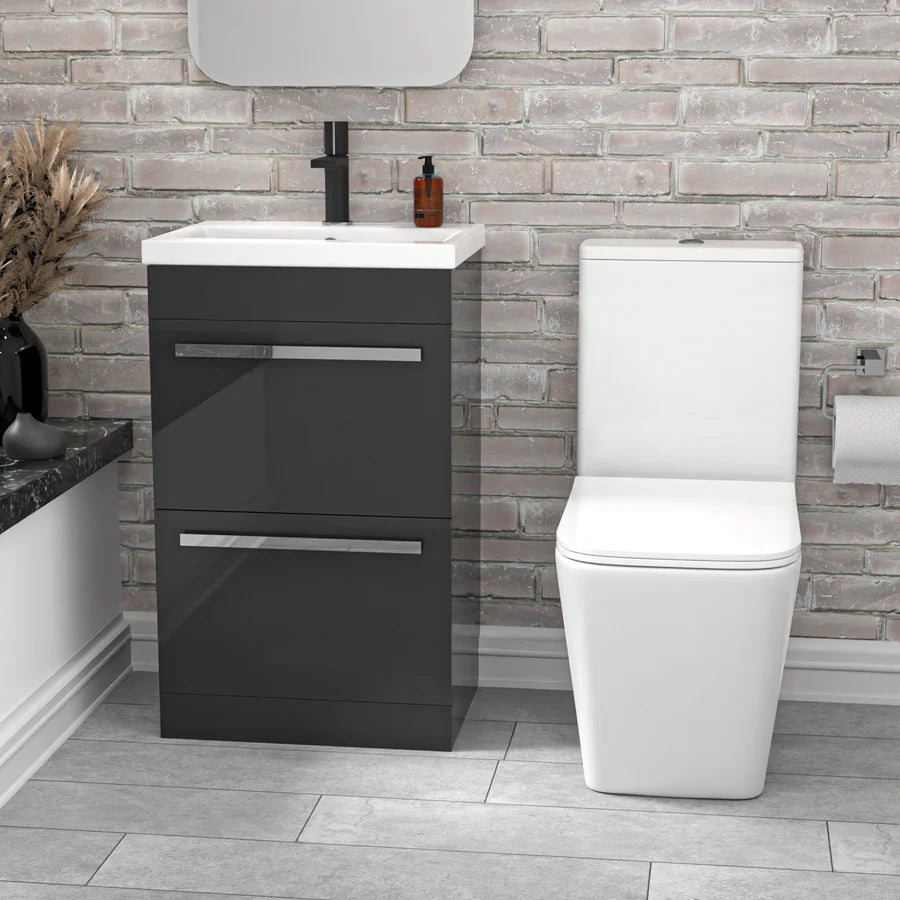 Nanuya 500mm Dark Grey 2 Drawers Vanity Rimless Square Close Coupled Toilet