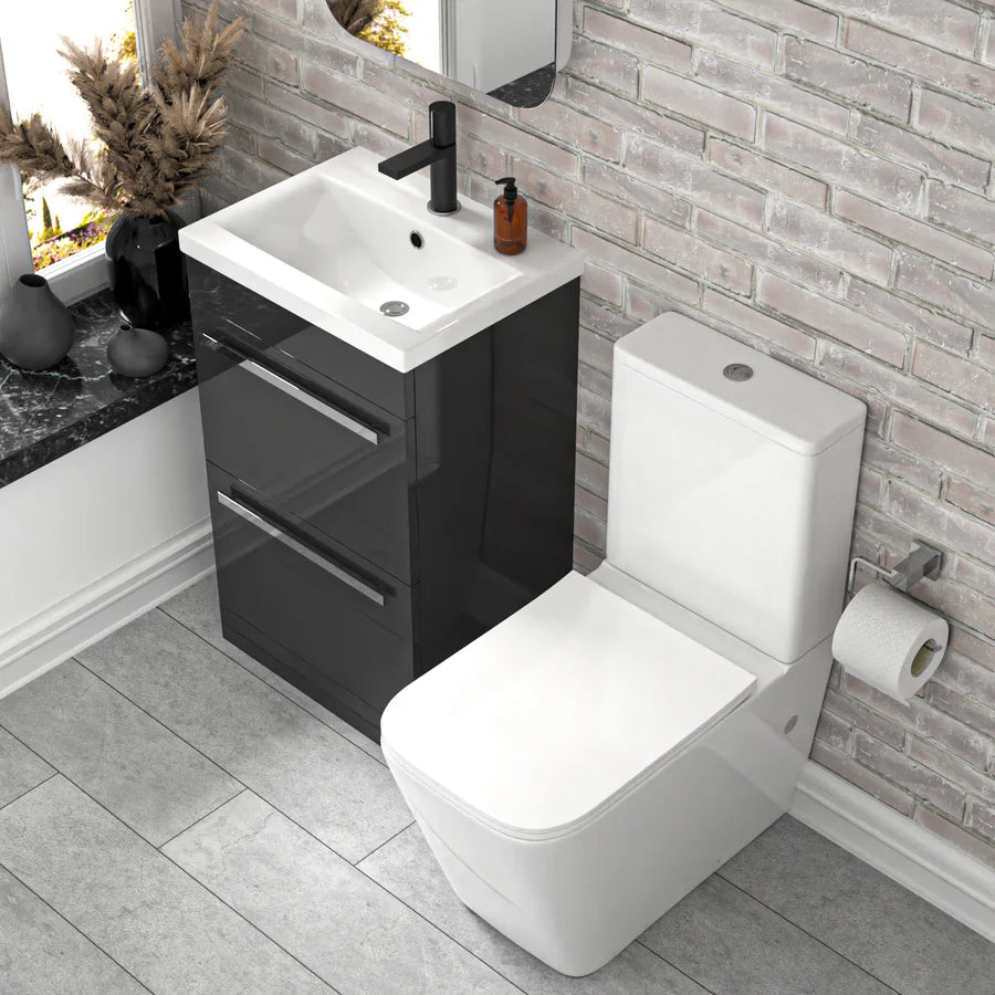 Nanuya 500mm Dark Grey 2 Drawers Vanity Rimless Square Close Coupled Toilet