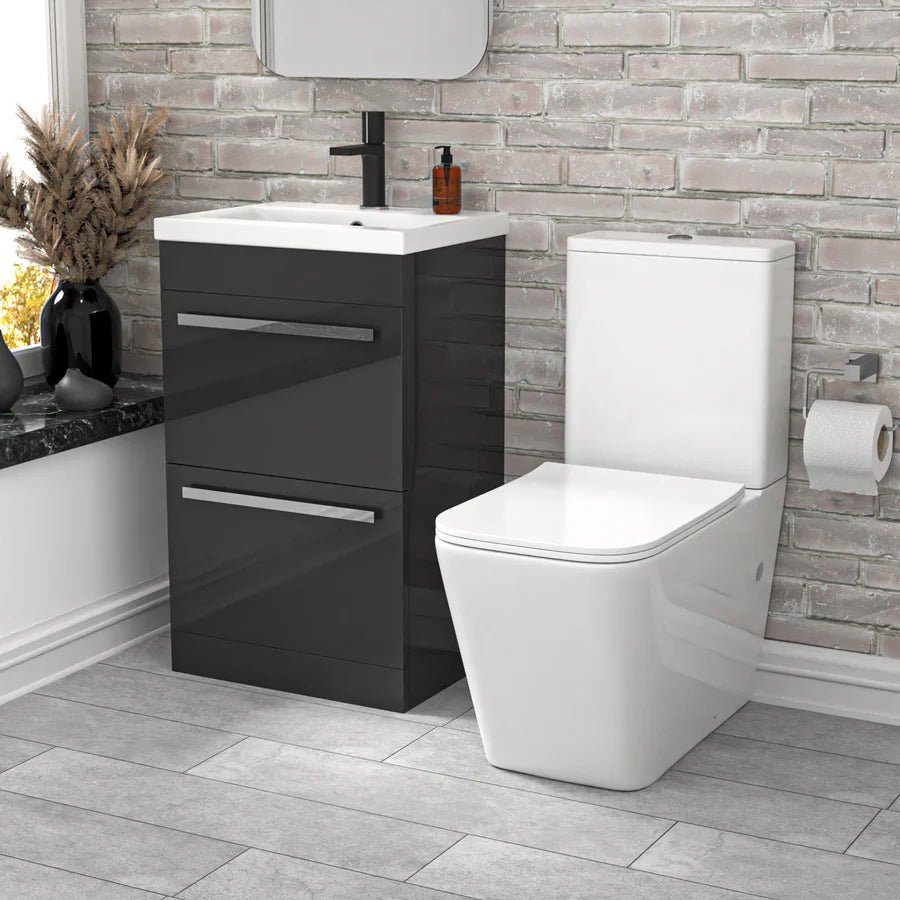 Nanuya 500mm Dark Grey 2 Drawers Vanity Rimless Square Close Coupled Toilet