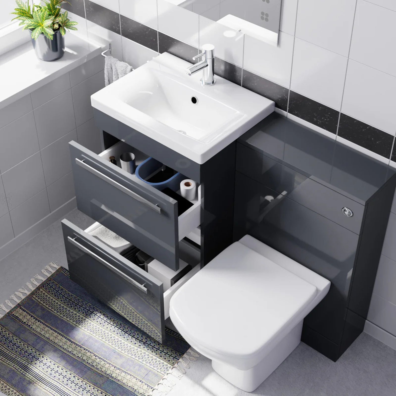Nanuya 1000mm Anthracite Basin Vanity With WC Unit & Rimless Soft Close Toilet