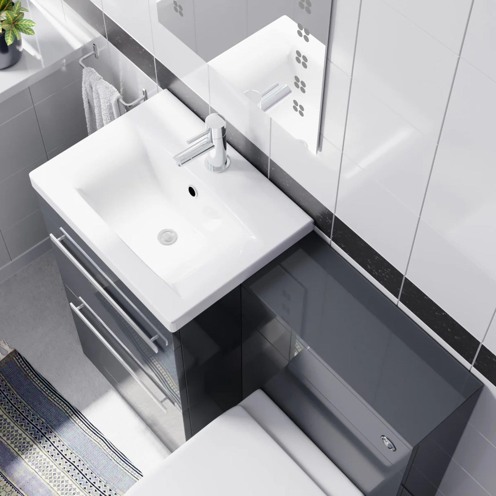 Nanuya 1000mm Anthracite Basin Vanity With WC Unit & Rimless Soft Close Toilet