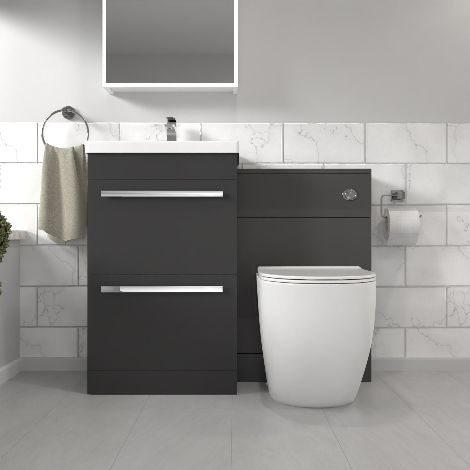 Nanuya 1000mm Anthracite Basin Vanity Cabinet With WC Unit & Back To Wall Toilet