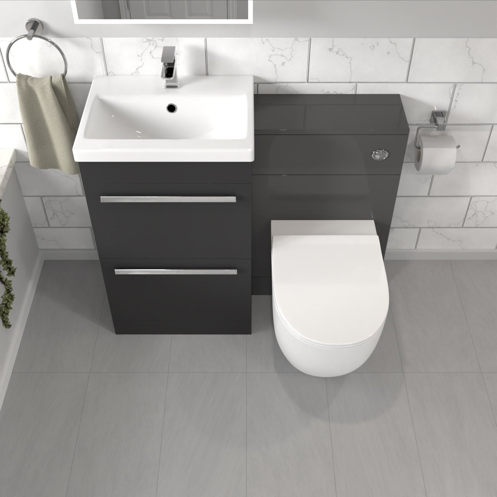 Nanuya 1000mm Anthracite Basin Vanity Cabinet With WC Unit & Back To Wall Toilet
