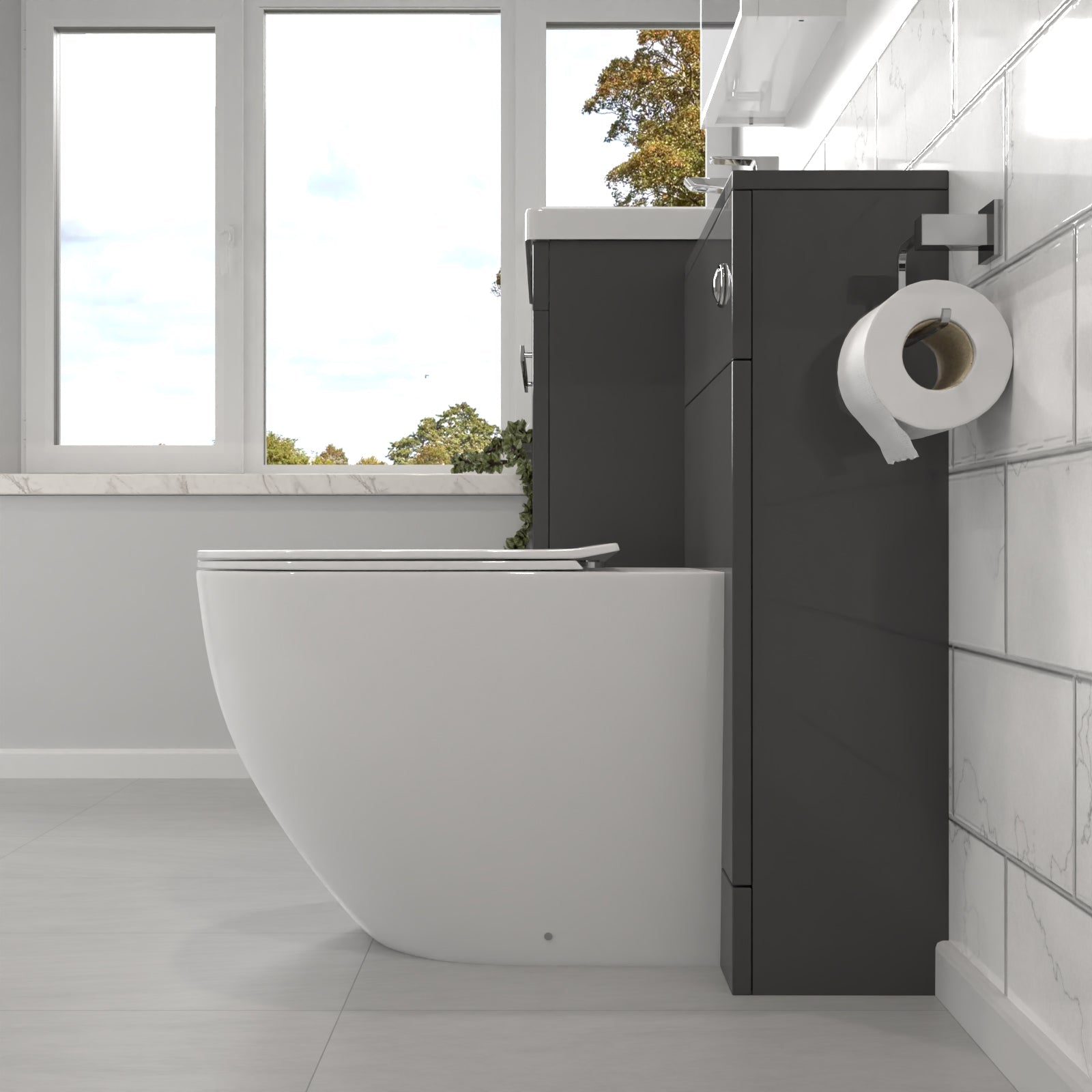 Nanuya 1000mm Anthracite Basin Vanity Cabinet With WC Unit & Back To Wall Toilet